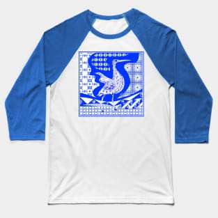 agami heron garza bird in ecopop talavera azulejo pattern wallpaper art in blue Baseball T-Shirt